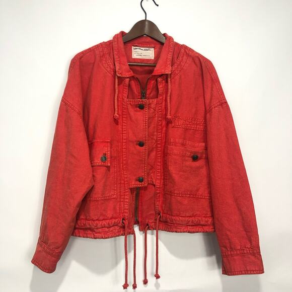 We The Free Womens Dahlia Utility Cotton & Linen Jacket Washed Red Size M - Picture 9 of 11